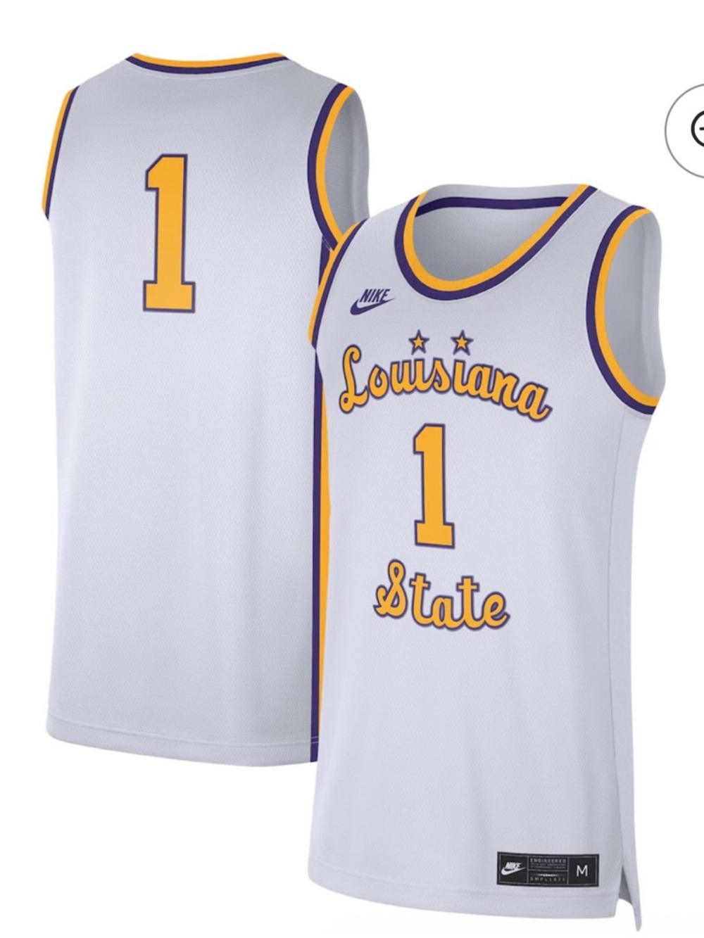 Nike White Louisiana State Kids Basketball Jersey with Gold & Purple Trim